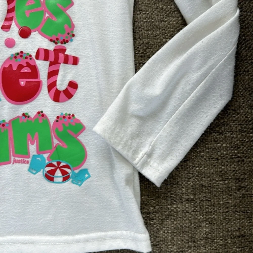 Justice Girls Holiday Green Red Candy Cane Silky pajama Pants and Top Size 6 / 7